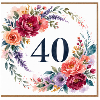 40th Birthday Card Floral Wreath