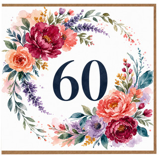 60th Birthday Card Floral Wreath