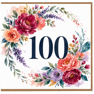 100th Birthday Card Floral Wreath Design