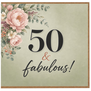 50th Birthday Card, 50 & Fabulous Floral Birthday Card for Her