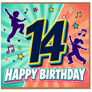14th Birthday Card for Teen Girl or Boy, Musical Dance Party Design