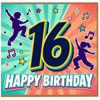 16th Birthday Card, Happy Birthday Card for Teen Girl or Boy, Music Party Design