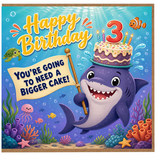 3rd Birthday Card, Shark Birthday Card for Boy or Girl