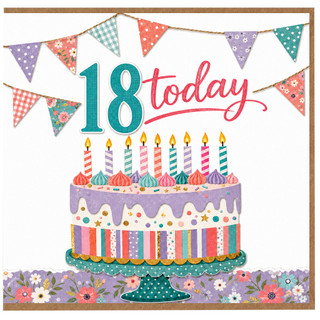 18th Birthday Card, 18 Today Cake and Bunting Design