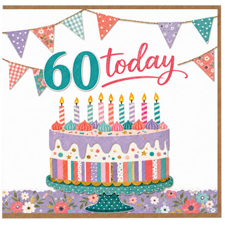 60th Birthday Card, 60 Today Cake and Bunting Design