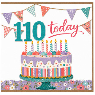 110th Birthday Card, 110 Today Cake and Bunting Design