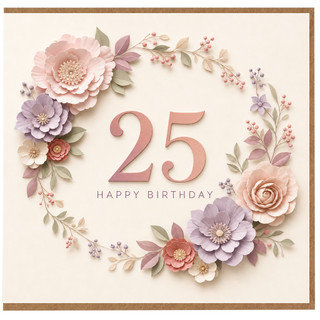 25th Birthday Card, Floral Happy Birthday Card