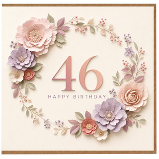 46th Birthday Card, Floral Wreath Happy Birthday Card