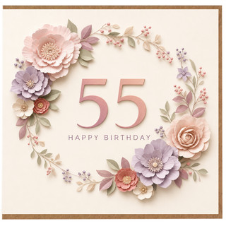 55th Birthday Card, Floral Happy Birthday Card