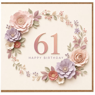 61st Birthday Card, Floral Happy Birthday Card