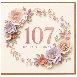 107th Birthday Card, Floral Happy Birthday Card