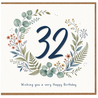 32nd Birthday Card Floral Wreath Happy Birthday
