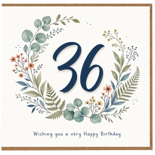 36th Birthday Card, Floral Wreath Happy Birthday Card