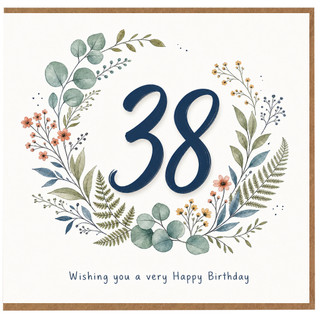 38th Birthday Card Floral Wreath