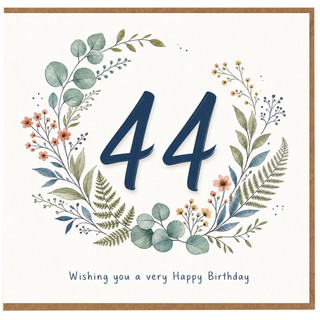 44th Birthday Card, Floral Wreath Happy Birthday Card
