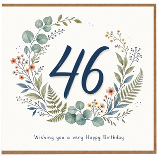 46th Birthday Card, Floral Wreath Happy Birthday Card