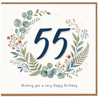 55th Birthday Card Floral Wreath Happy Birthday Card