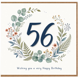 56th Birthday Card Floral Wreath Happy Birthday Card