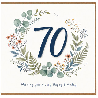 70th Birthday Card Floral Wreath Happy Birthday Card