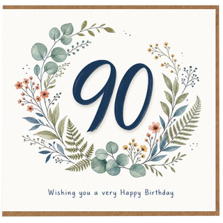 90th Birthday Card with Floral Wreath Design