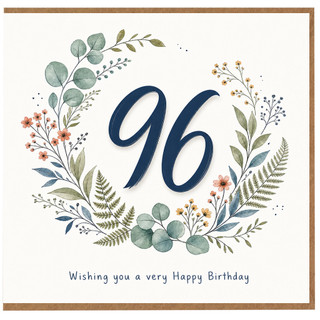 96th Birthday Card Floral Wreath Happy Birthday Card