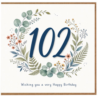 102nd Birthday Card, Floral Wreath Happy Birthday Card