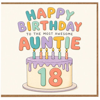Auntie 18th Birthday Card, Happy Birthday to the Most Awesome Auntie