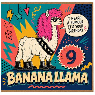 9th Birthday Card, Banana Llama Funny Llama Birthday Card