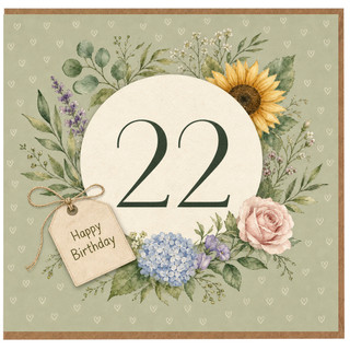 22nd Birthday Card, Floral Happy Birthday Card