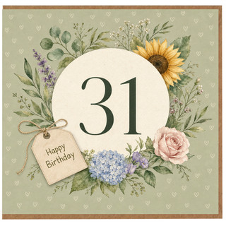 31st Birthday Card, Floral Wreath Happy Birthday Card