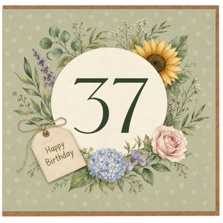 37th Birthday Card, Floral Happy Birthday Card