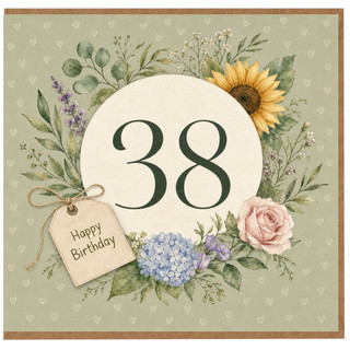 38th Birthday Card, Floral Wreath Happy Birthday Card