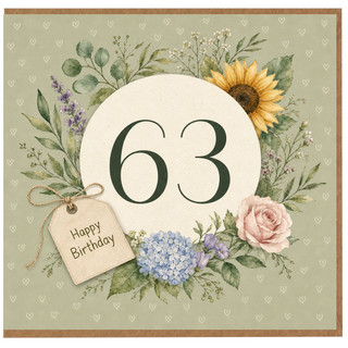 63rd Birthday Card Floral Wreath Happy Birthday Card