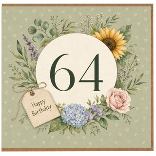 64th Birthday Card, Floral Happy Birthday Card