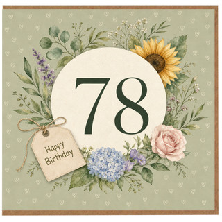78th Birthday Card, Floral Wreath Happy Birthday Card