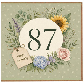87th Birthday Card, Floral Wreath Happy Birthday Card