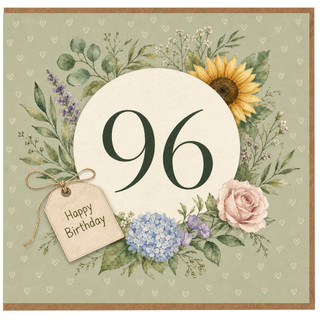 96th Birthday Card, Floral Happy Birthday Card