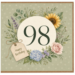 98th Birthday Card, Floral Happy Birthday Card