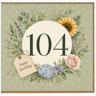 104th Birthday Card, Floral Happy Birthday Card
