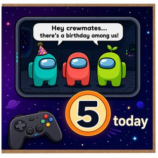 5th Birthday Card - Among Us Style Space Gamer Card