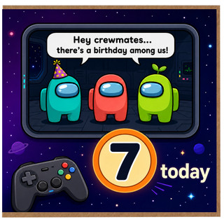 7th Birthday Card for Gamer, Space Crew Birthday Card