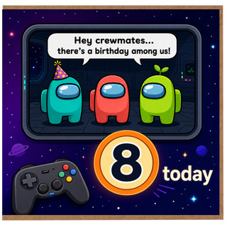8th Birthday Card for Among Us Gamer