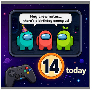 14th Birthday Card for Gamer, Among Us Style Birthday Card