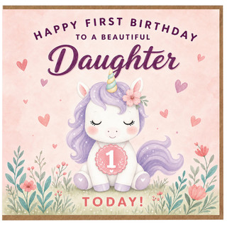 1st Birthday Daughter Card, Beautiful Unicorn Birthday Card