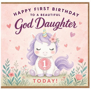 God Daughter 1st Birthday Card, Cute Unicorn Birthday Card