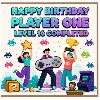16th Birthday Card for Gamer, Player One Level 16 Completed Birthday Card