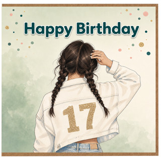 17th Birthday Card for Girl, Happy Birthday Illustrated Greeting Card