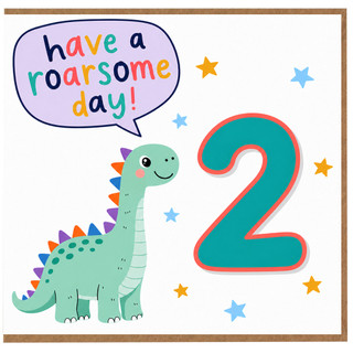 2nd Birthday Card, Roarsome Dinosaur Birthday Card for Boy or Girl