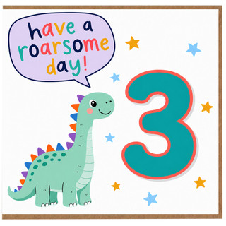 3rd Birthday Card for Boy or Girl, Have a Roarsome Day Dinosaur Card