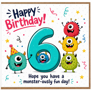 6th Birthday Card, Monster Birthday Card